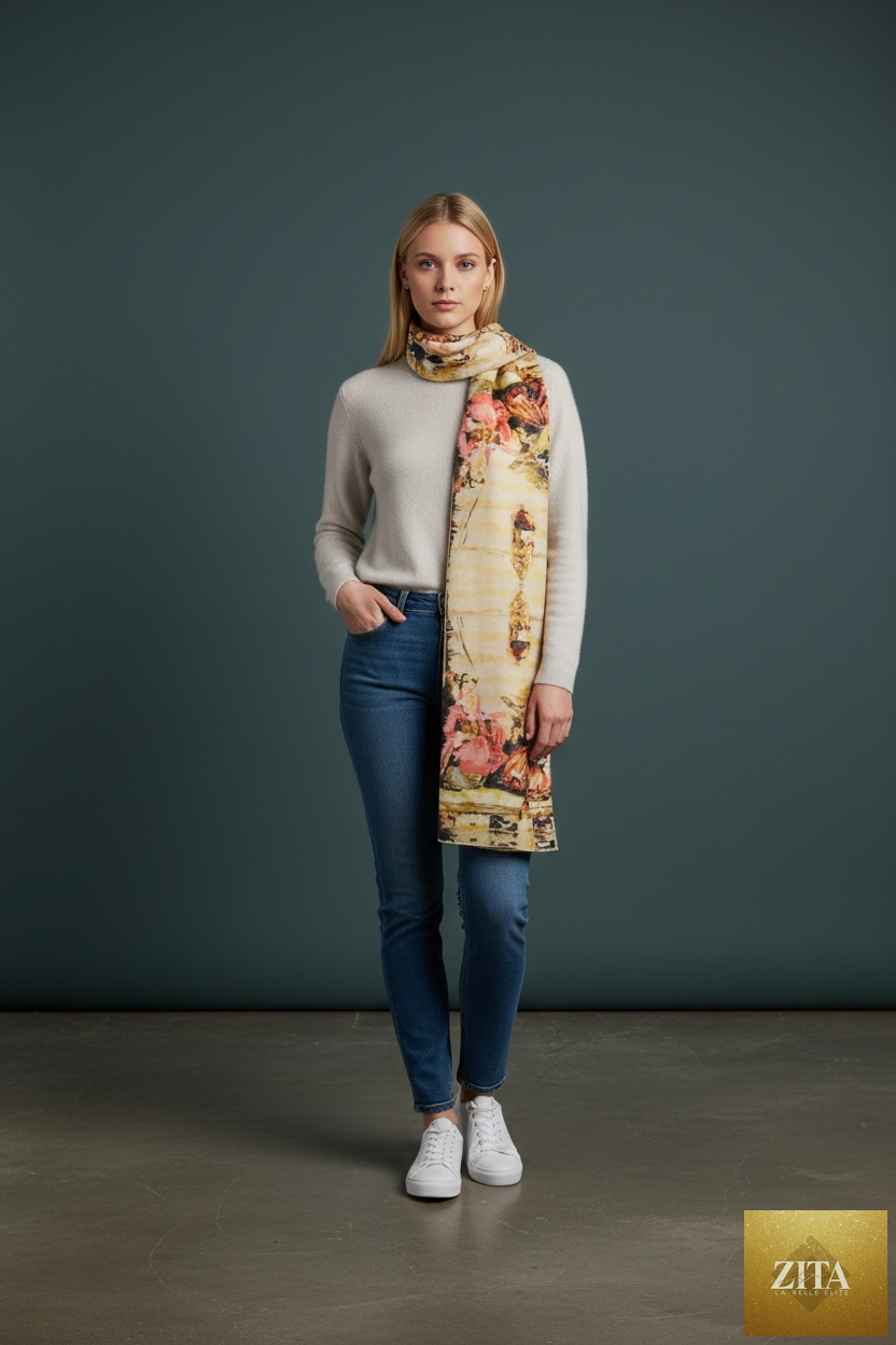 Elegant ladies' time scarf from Anet's Collection LLC featuring intricate patterns and soft fabric, perfect for stylish accessories.