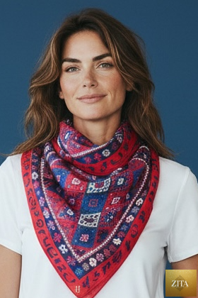 Armenian Alphabet #4 silk square scarf from Anet's Collection LLC featuring vibrant Armenian script design.