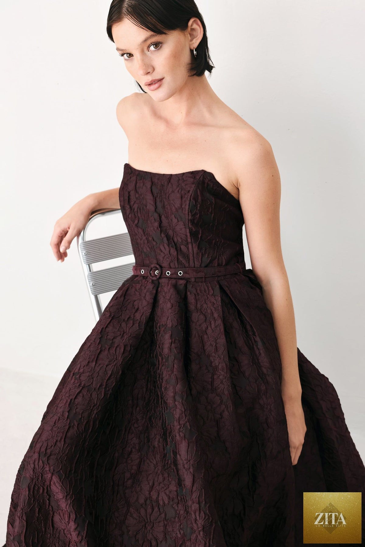 BURGUNDY COUTURE SWAY WOVEN MIDI DRESS