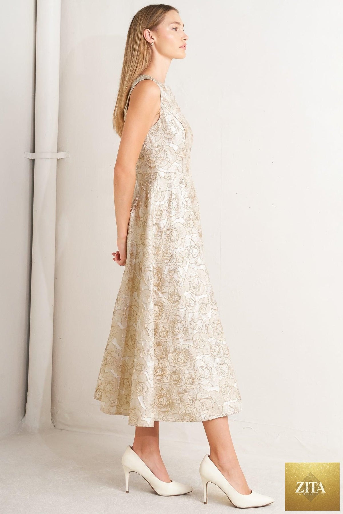 GILDED ROSE WOVEN MIDI DRESS