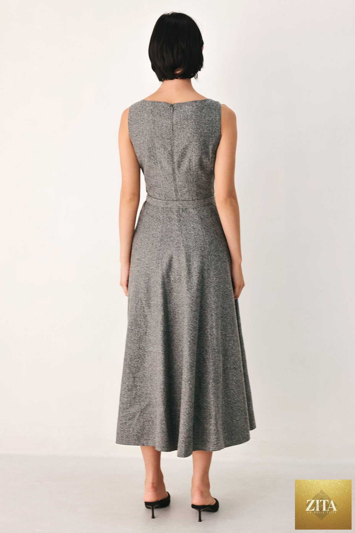 SILVER LINING BELTED A-LINE MIDI DRESS