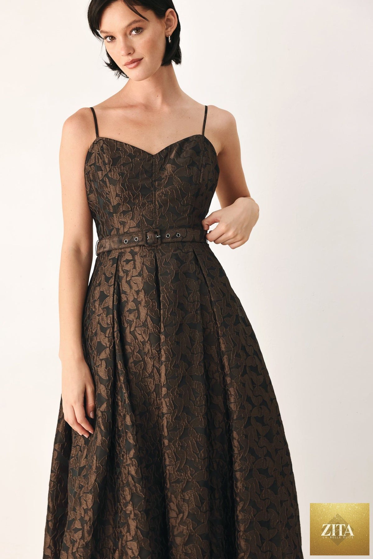 GOLDEN HOUR ROMANCE JACQUARD MIDI DRESS