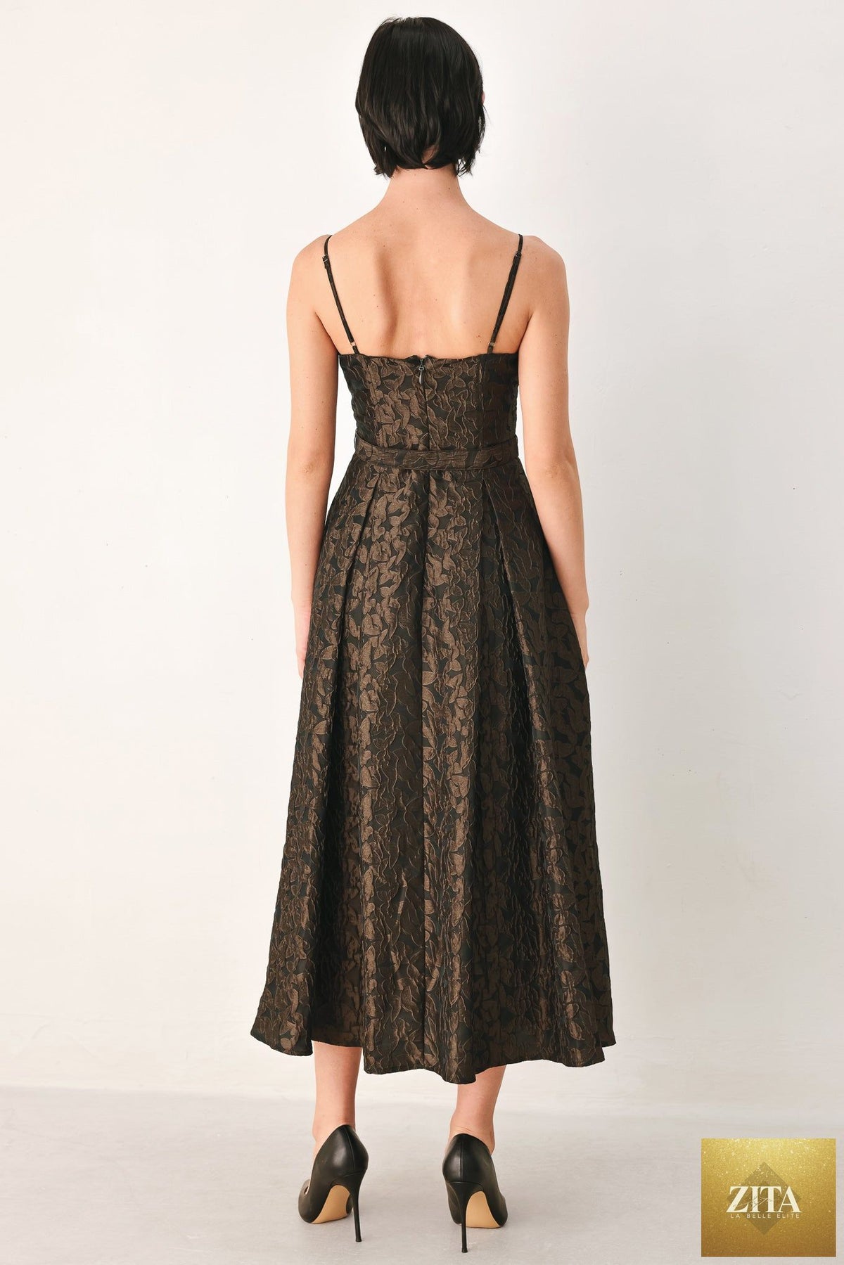 GOLDEN HOUR ROMANCE JACQUARD MIDI DRESS