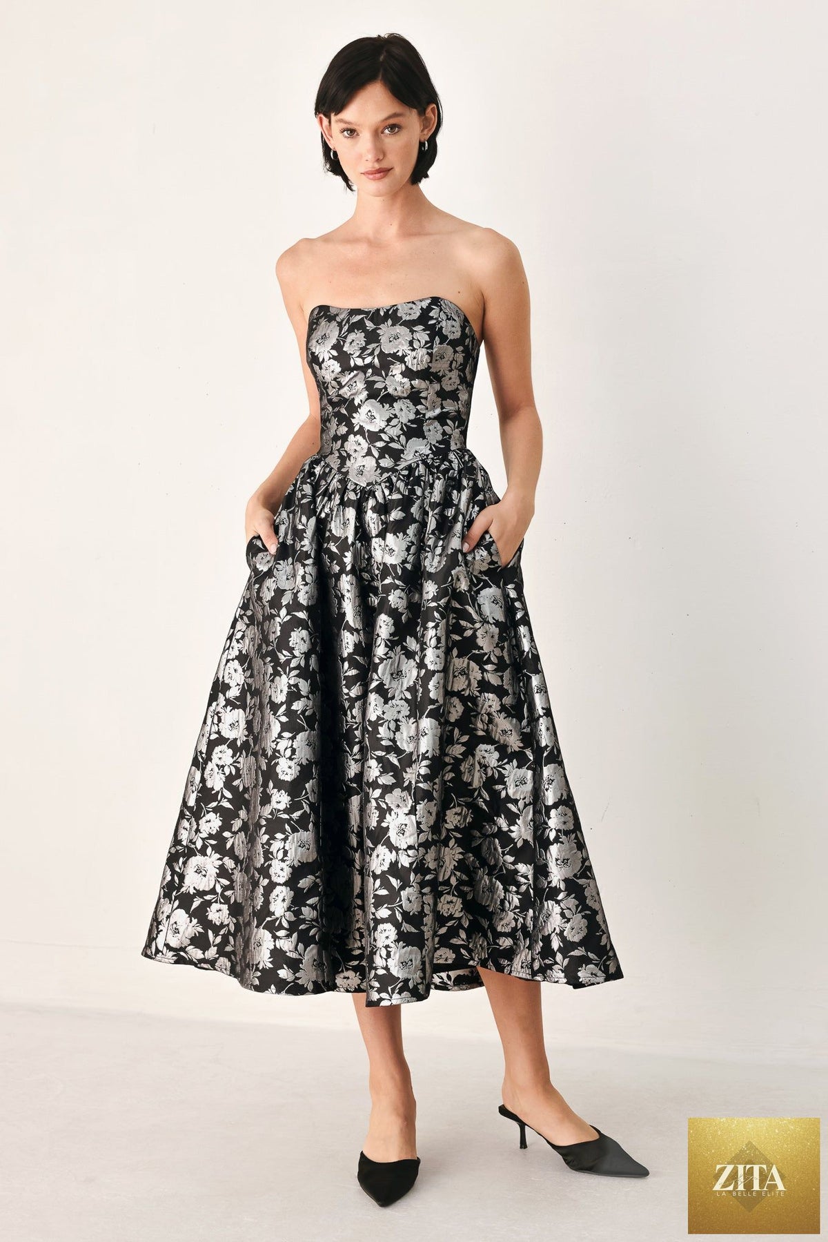 MIDNIGHT SPARKLE SWEETHEART MIDI DRESS