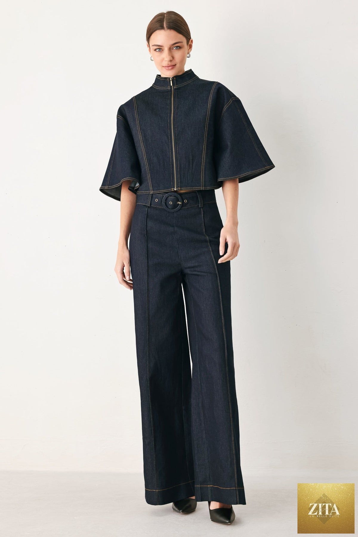 URBAN STITCH WIDE SLEEVE DENIM CAPELET TOP