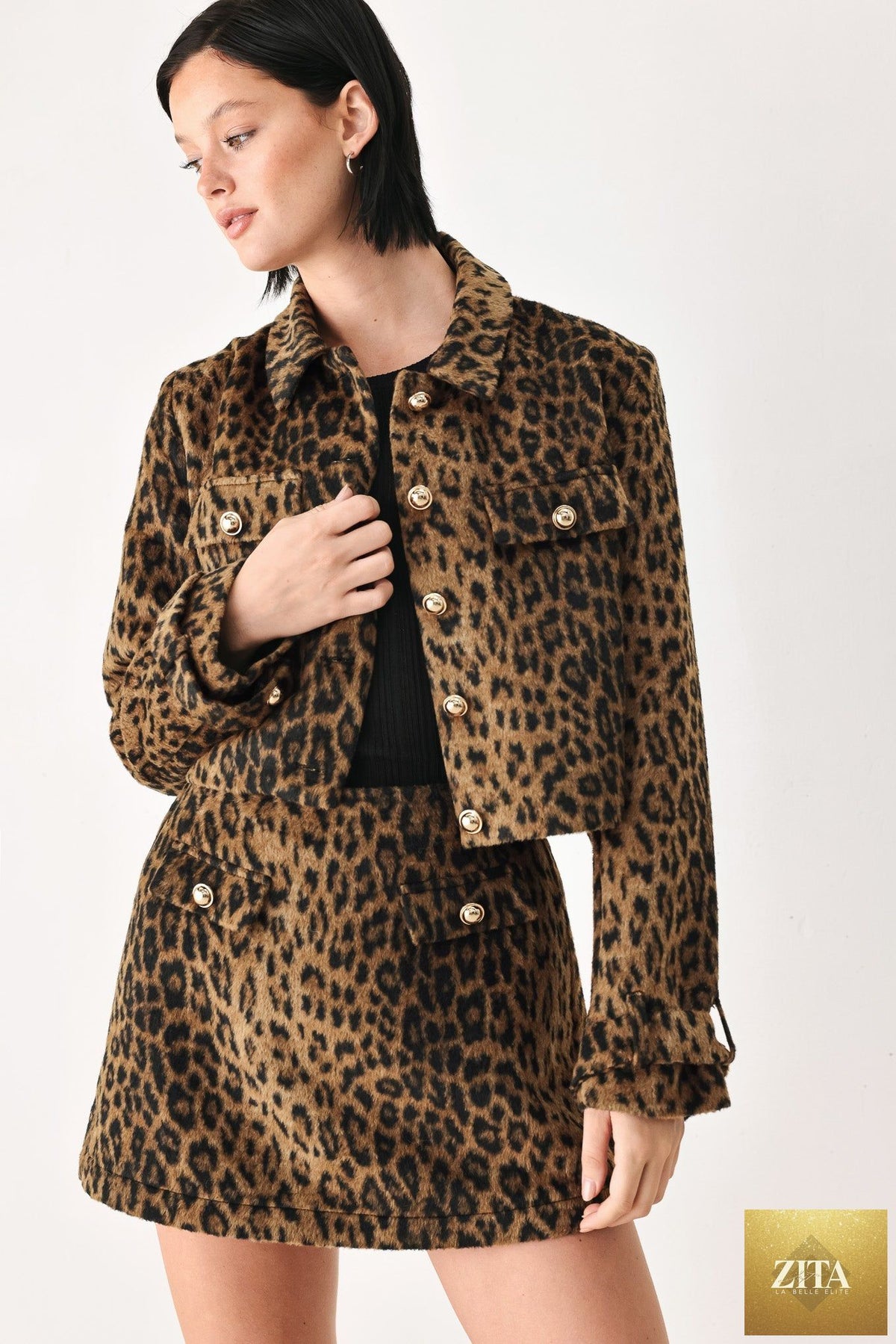 HERITAGE EDGE BROWN/BLACK WOOL-BLEND CROPPED JACKET