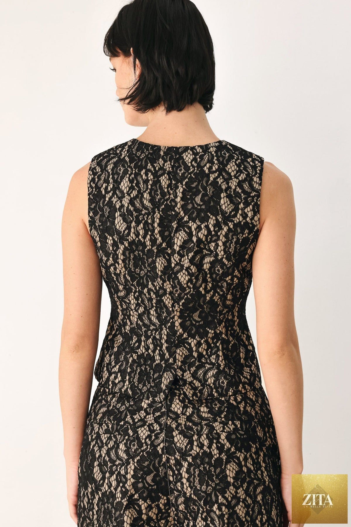 LACE THEORY BLACK/CAMEL WOVEN VEST