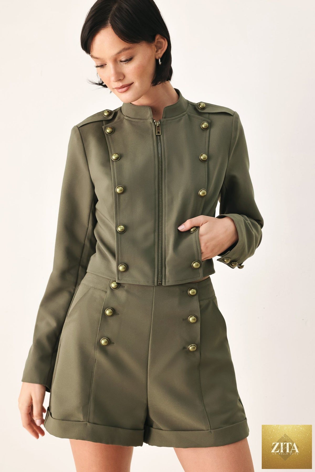OLIVE COMMAND CROPPED MILITARY JACKET