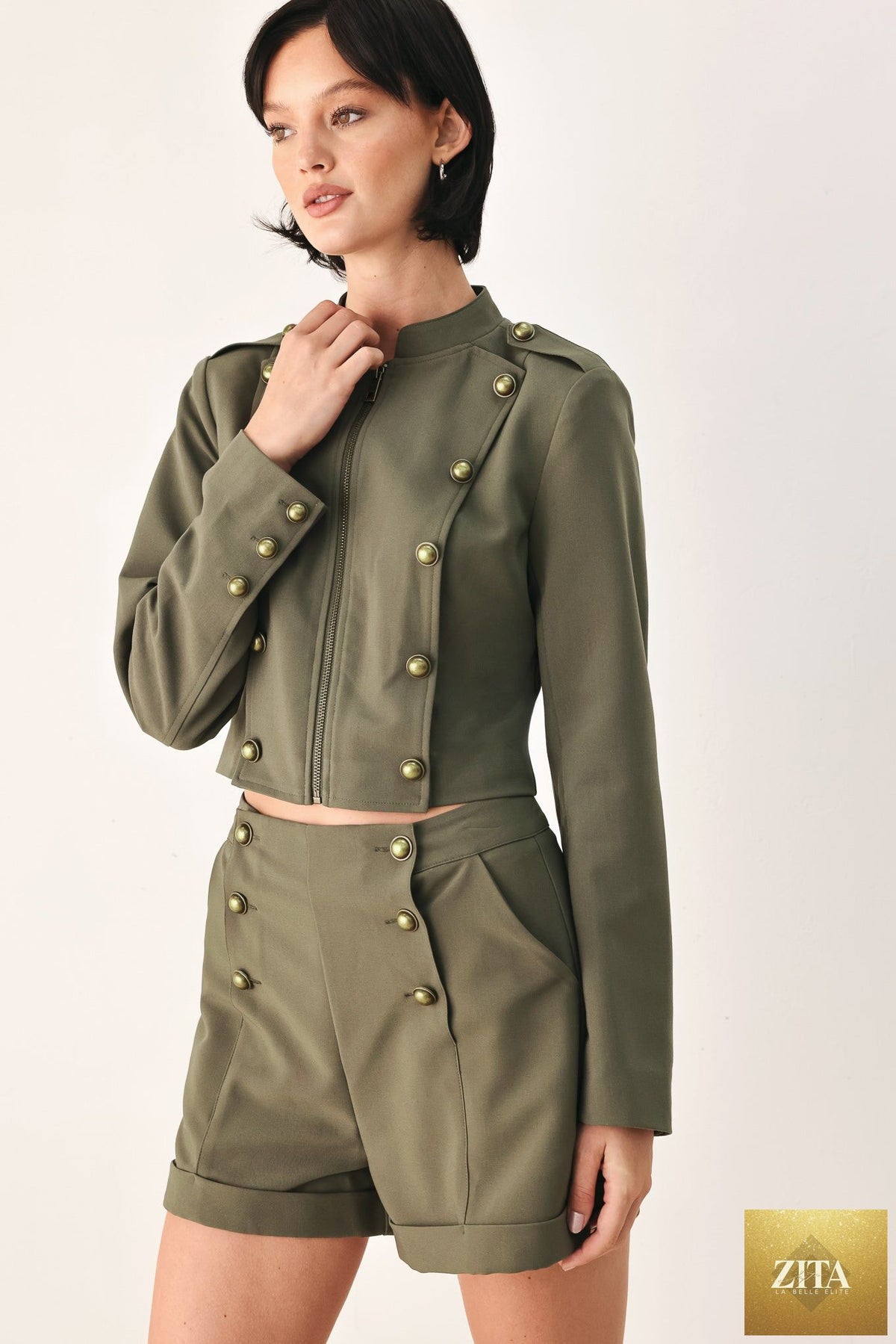 OLIVE COMMAND CROPPED MILITARY JACKET