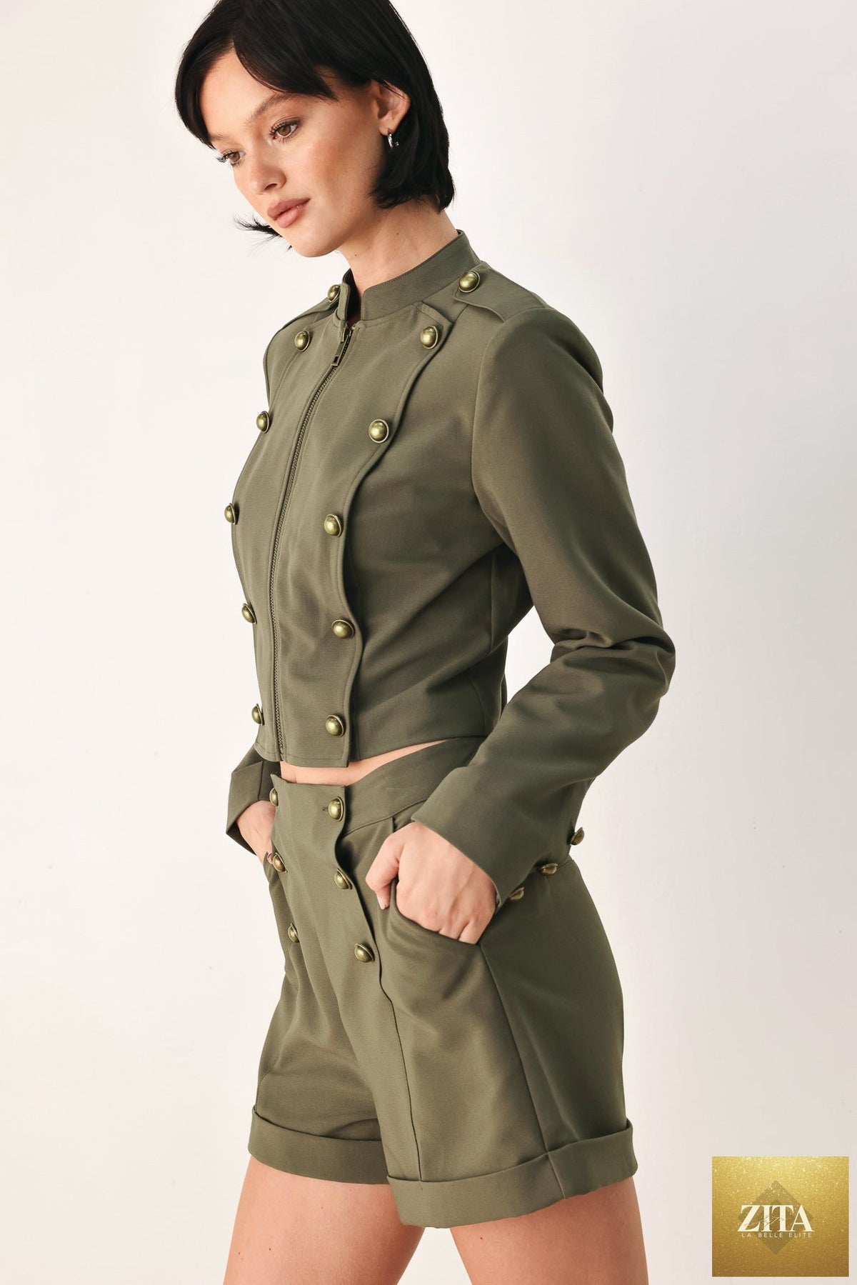 OLIVE COMMAND CROPPED MILITARY JACKET