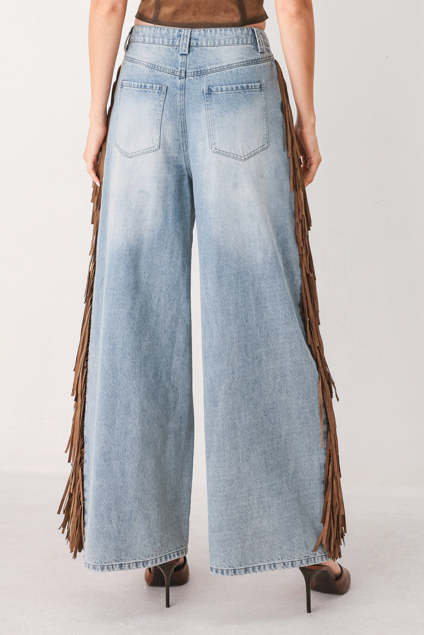 Flying Tomato Nashville side washed denim pants in light brown with a relaxed fit and classic five-pocket design.