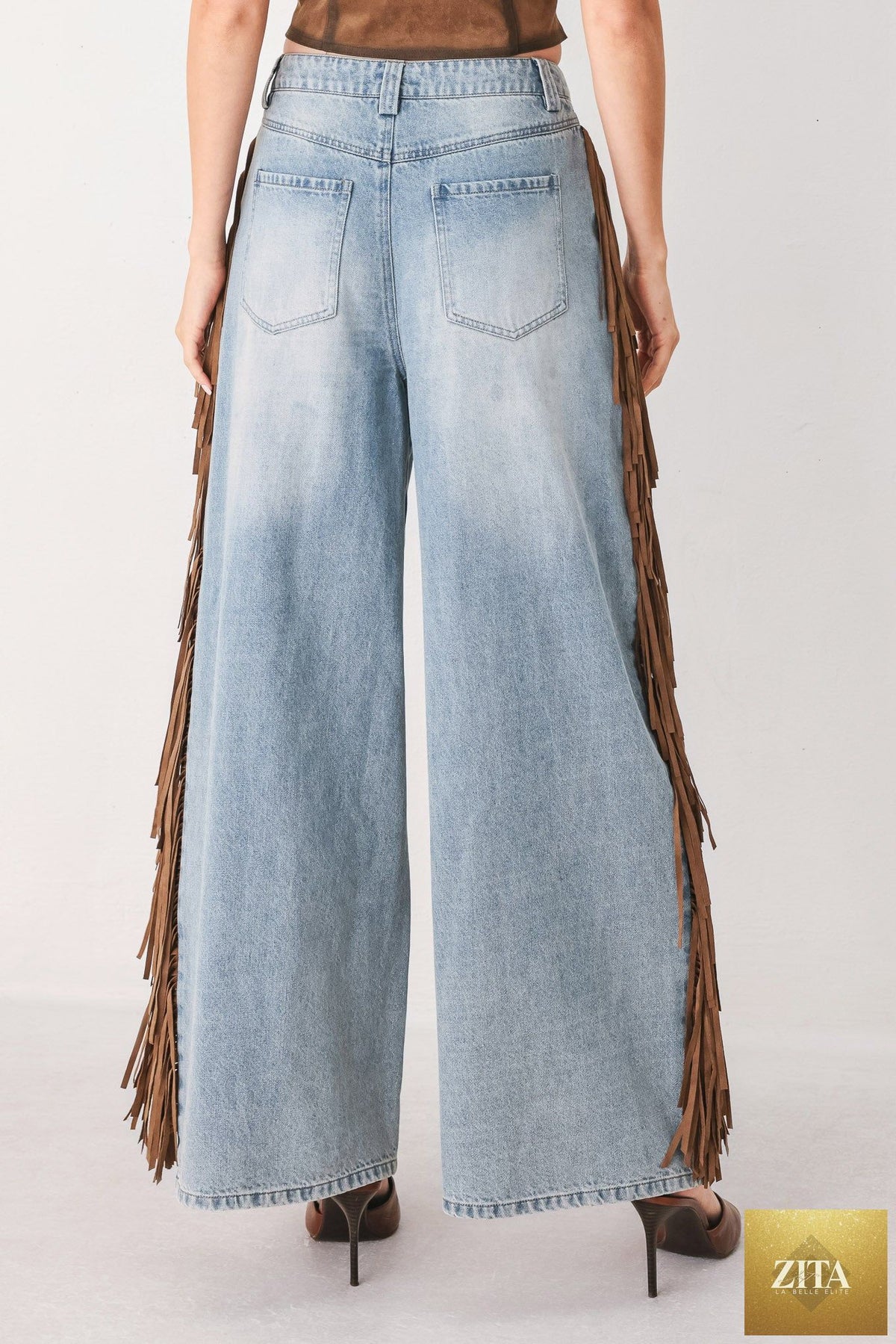 Flying Tomato Nashville side washed denim pants in light brown with a relaxed fit and classic five-pocket design.