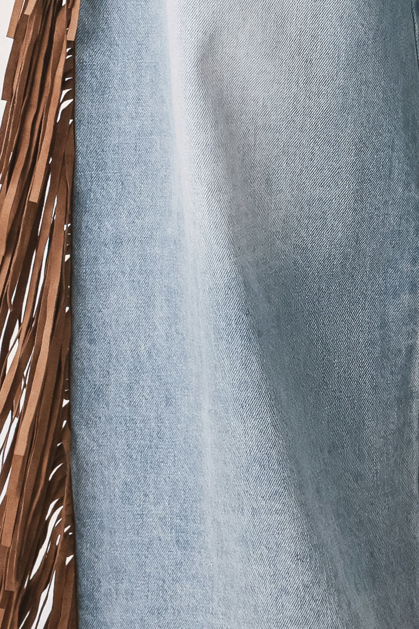 Flying Tomato Nashville side washed denim pants in light brown, showing relaxed fit and classic denim texture.