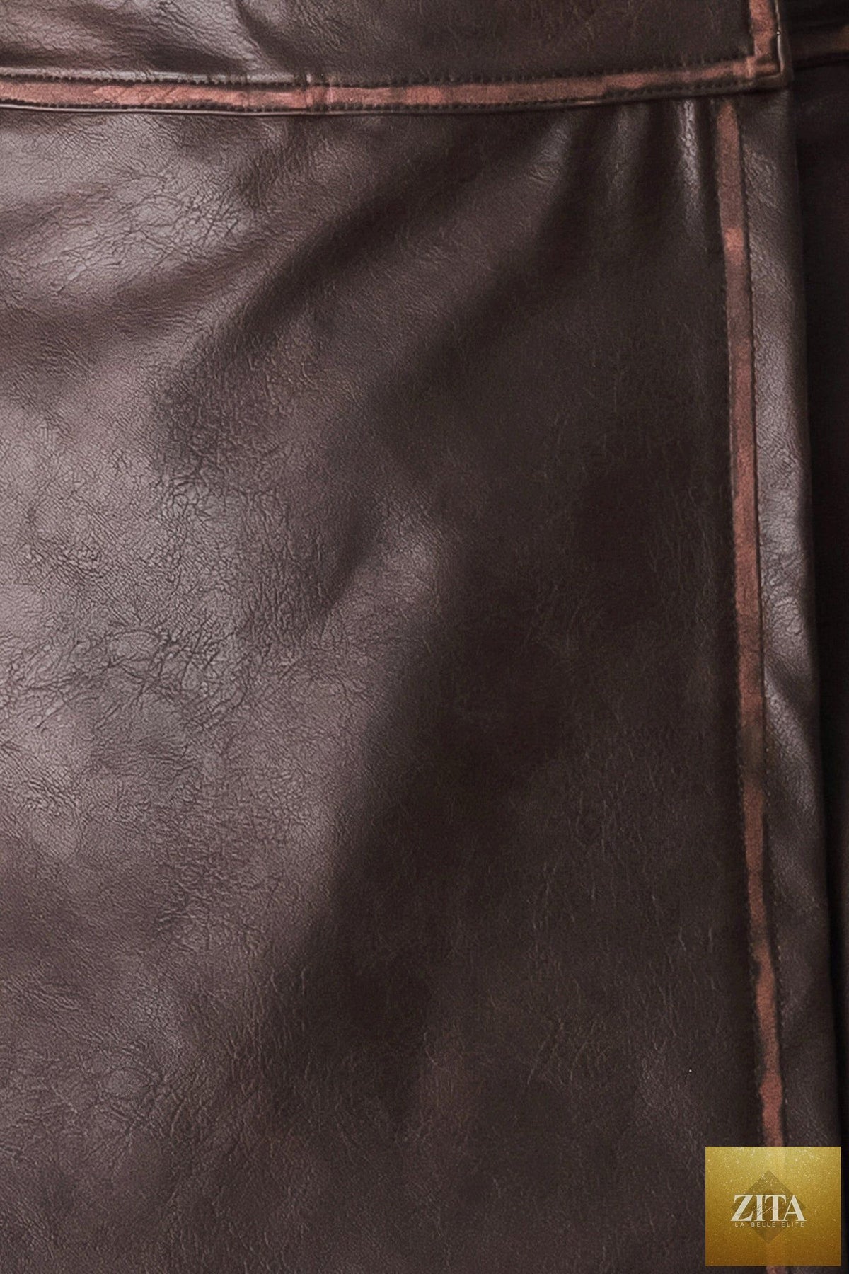 SADDLE STREET BROWN FAUX LEATHER WRAP SKORT