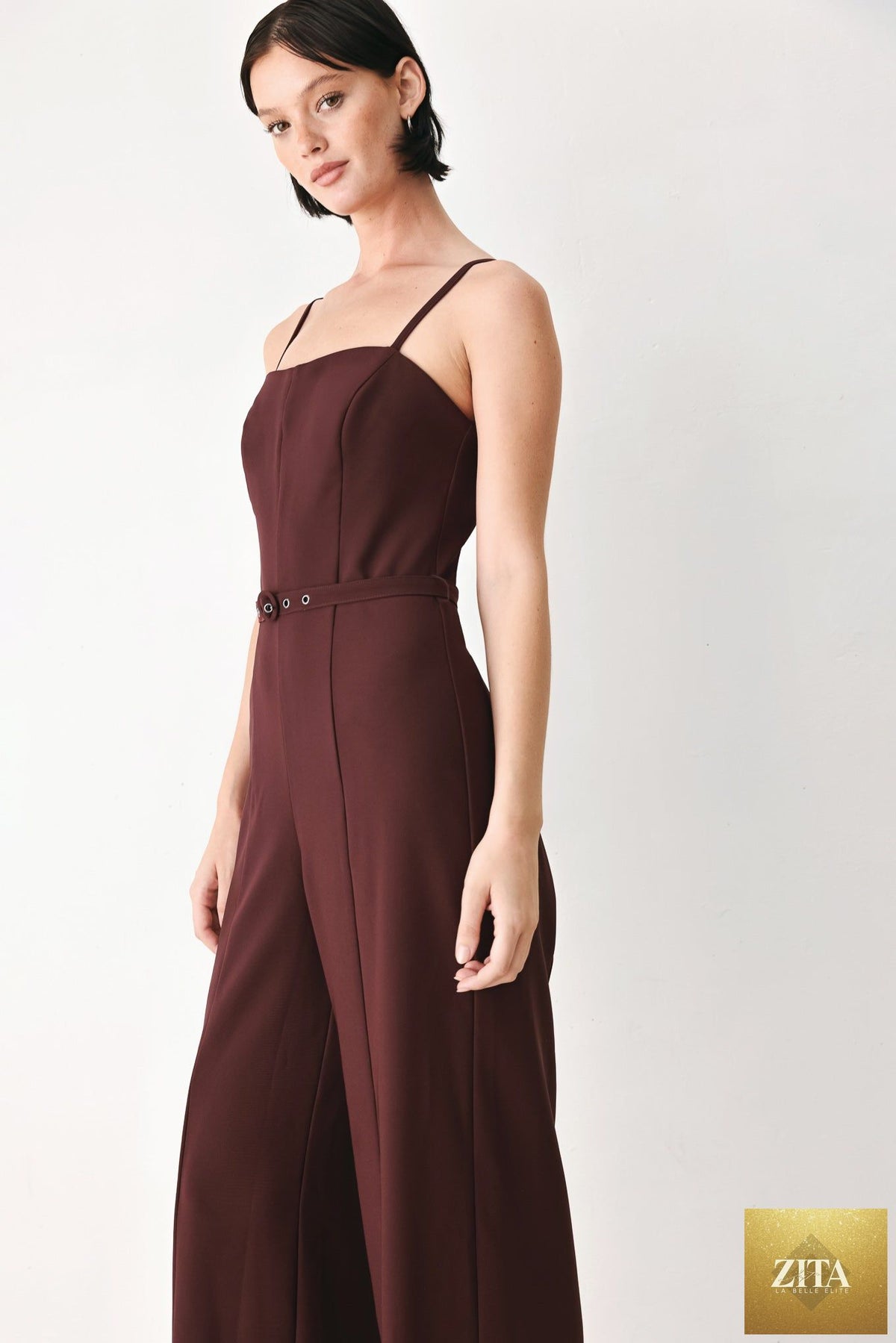 BURGUNDY MODERN MUSE WOVEN JUMPSUIT