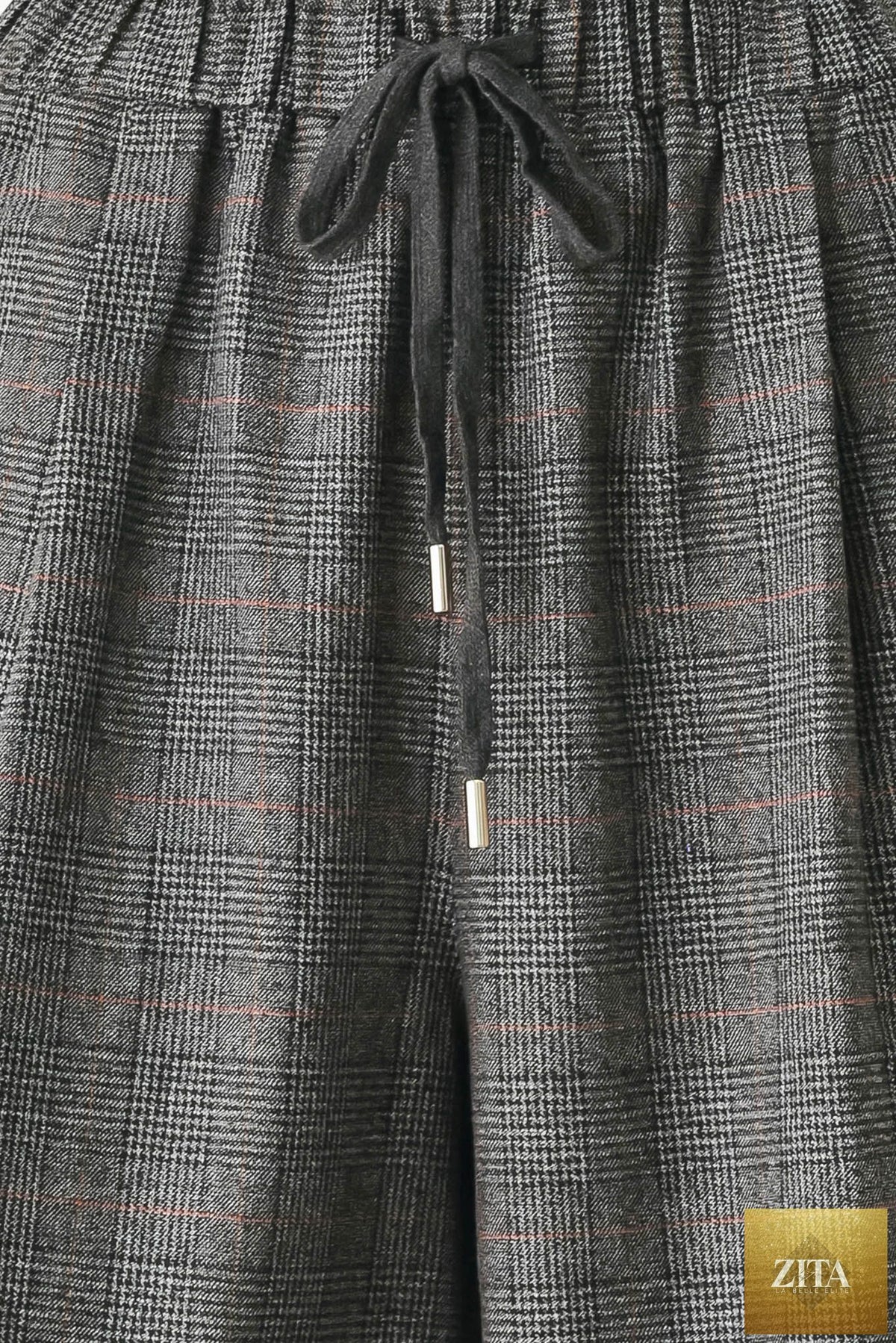 OFF THE CLOCK PLAID DRAWSTRING WIDE LEG PANTS