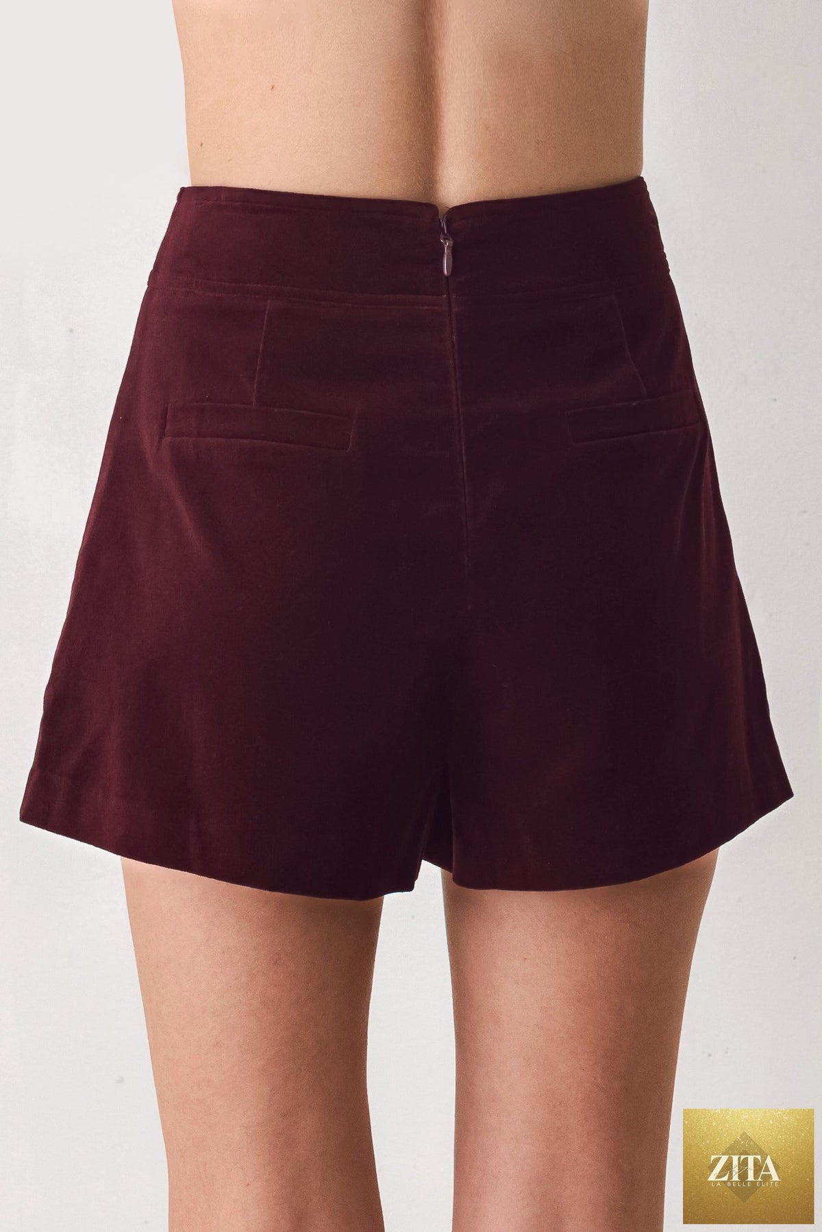 BORDEAUX VELVET BURGUNDY BUTTON-DETAIL SKORT