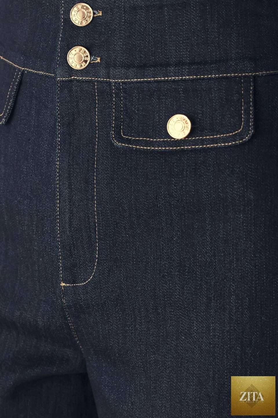 INDIGO ICON DARK INDIGO BUTTON-DETAIL WIDE-LEG JEANS