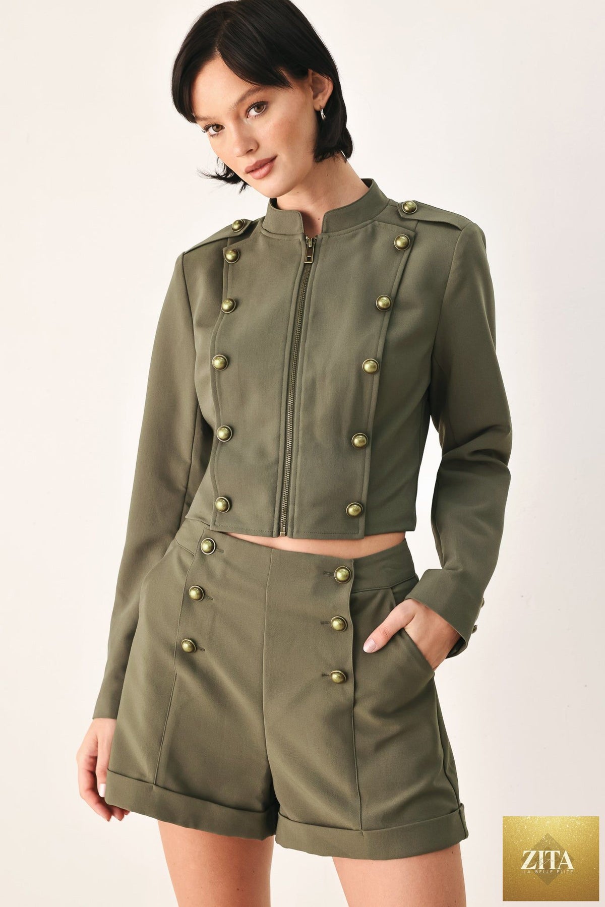 OLIVE COMMAND CUFFED TAILORED SHORTS