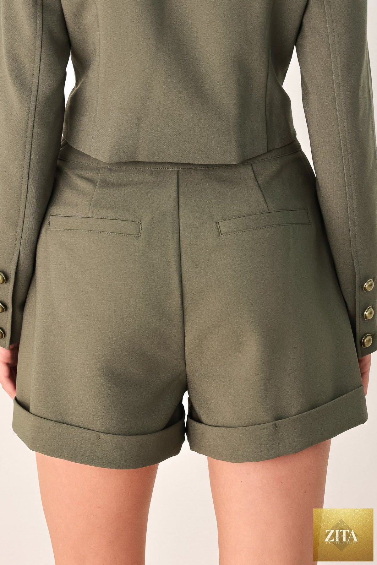 OLIVE COMMAND CUFFED TAILORED SHORTS
