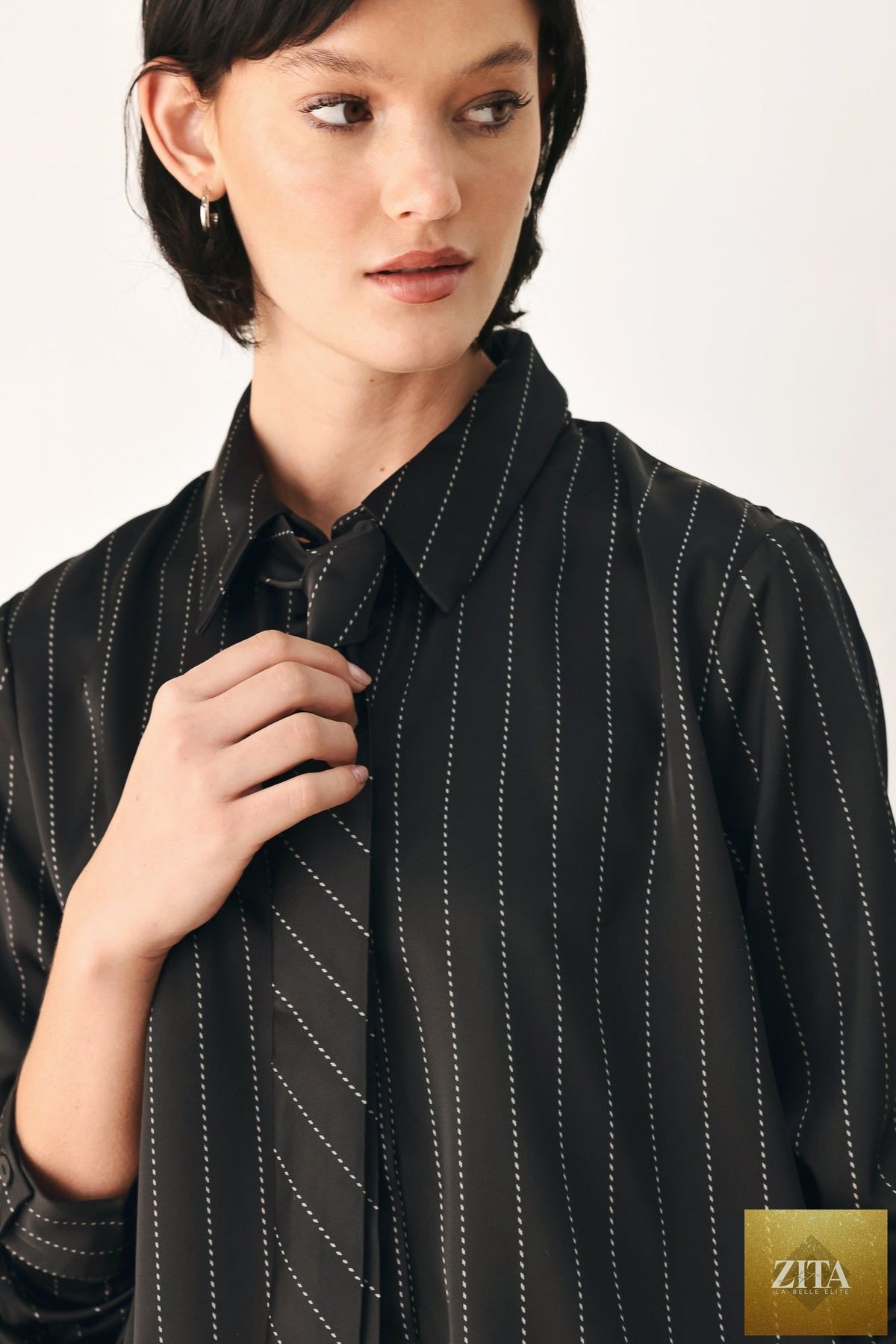 CITY AFTER DARK TIE FRONT STRIPED TOP