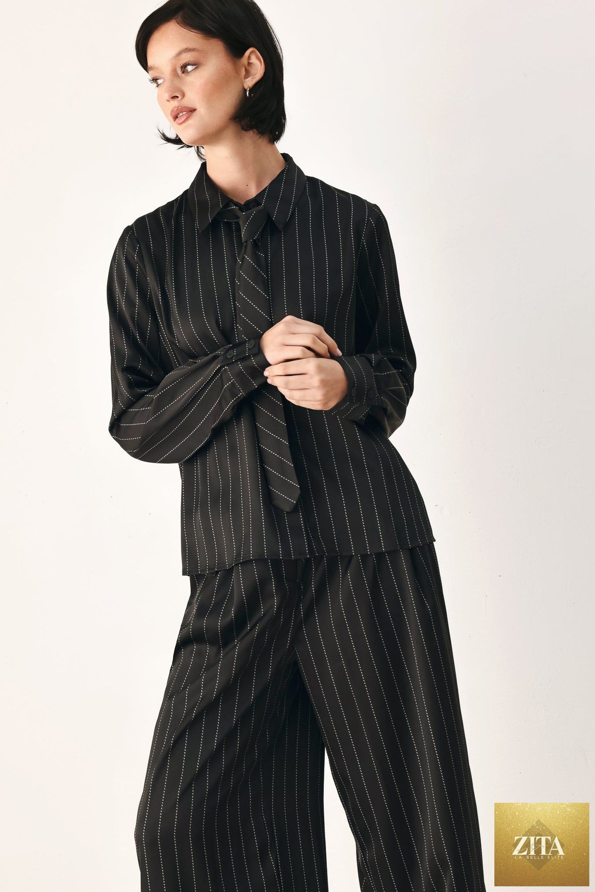 CITY AFTER DARK TIE FRONT STRIPED TOP