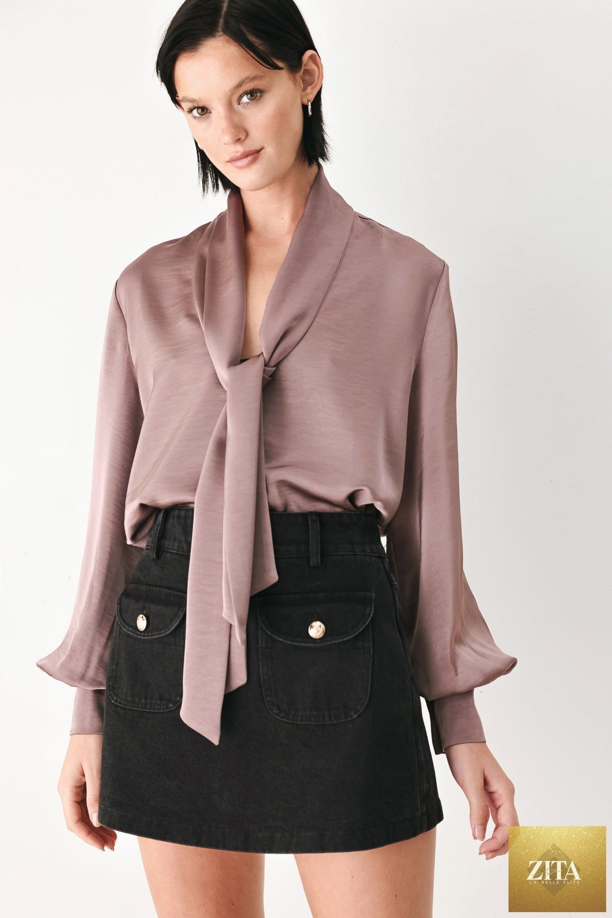 CHAMPAGNE WISHES TIE FRONT BLOUSE