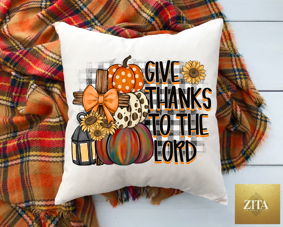 America The Beautiful pillow cover by Cotton and Crate featuring a "Give Thanks To The Lord" design, 18x18 inch, perfect for fall decor