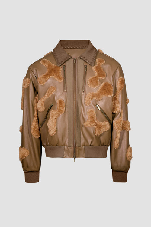 Faux Fur Vegan Leather Camouflage Jacket