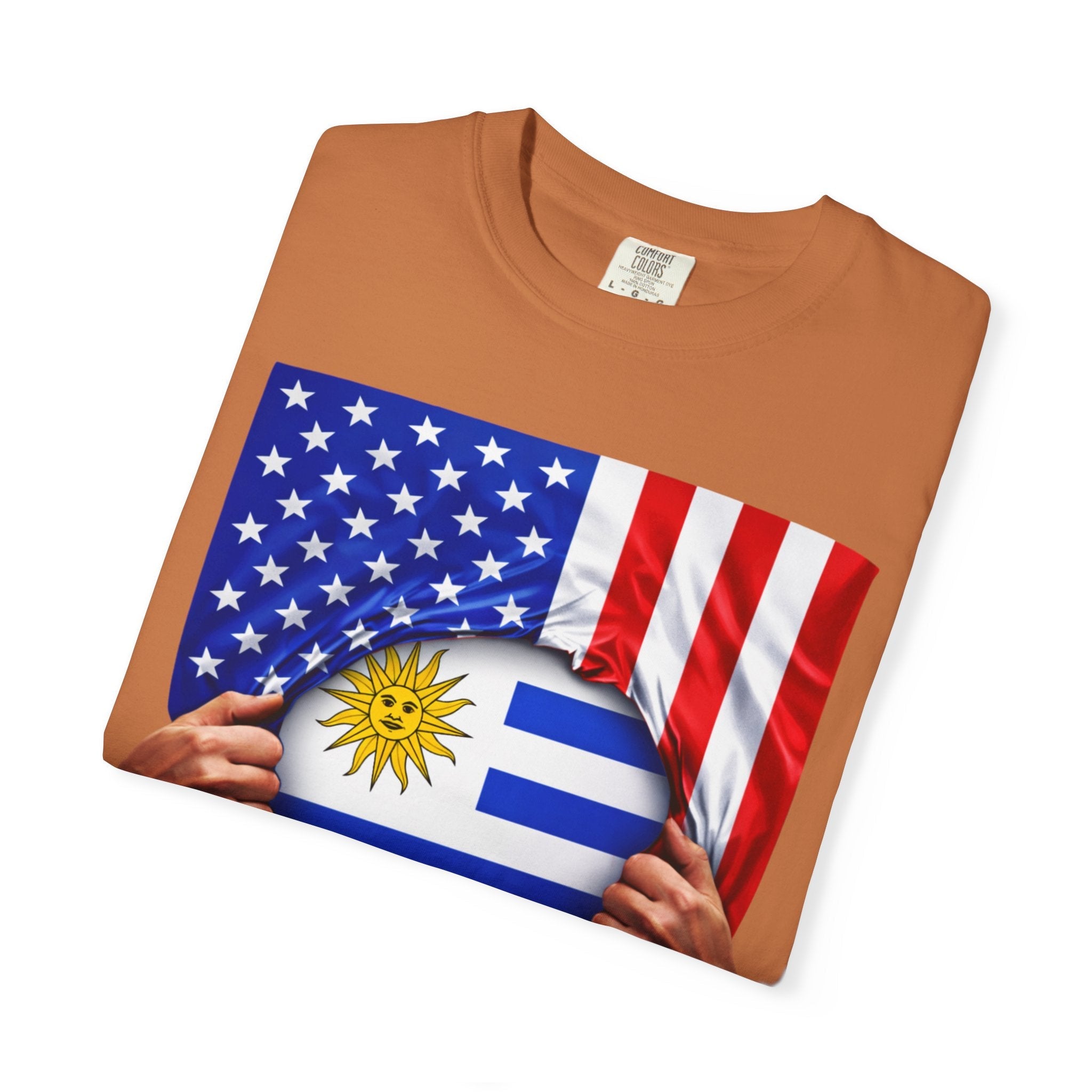 Uruguay Flag + USA Flag Pride T-shirt | Uruguayan + American Flag Rip 4th Of July | Funny Latino Tees | Heavyweight Cotton