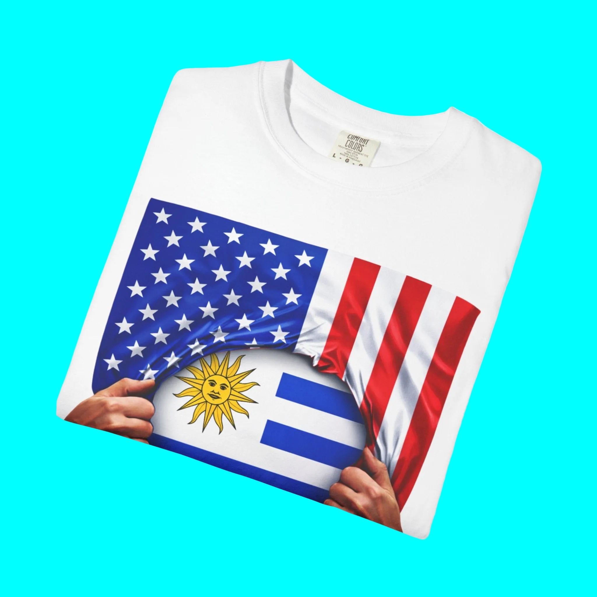 Uruguay Flag + USA Flag Pride T-shirt | Uruguayan + American Flag Rip 4th Of July | Funny Latino Tees | Heavyweight Cotton