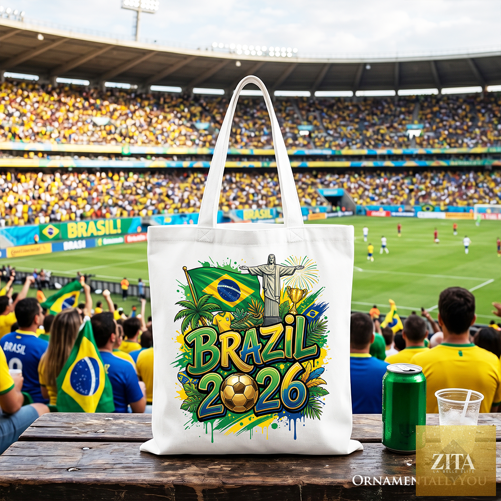 White Brazil 2026 Soccer Cup tote bag by OrnamentallyYou, featuring championship design perfect for football fans and shoppers.