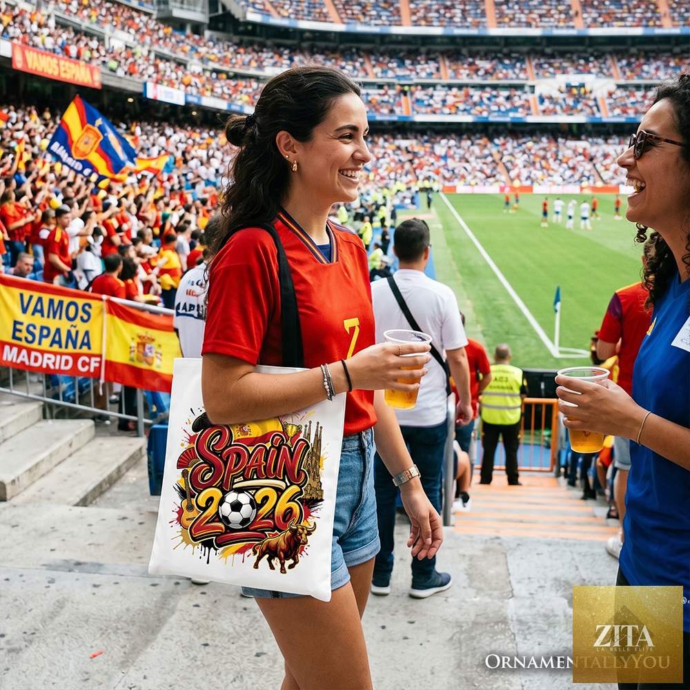 White Spain 2026 Soccer Cup tote bag by OrnamentallyYou featuring global championship logo and fan football design.