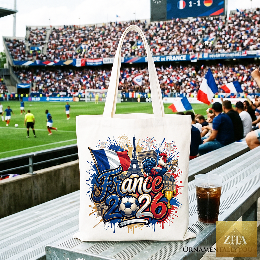 White France 2026 Soccer Cup tote bag by Zita La Belle Elite featuring global championship and fans football design.