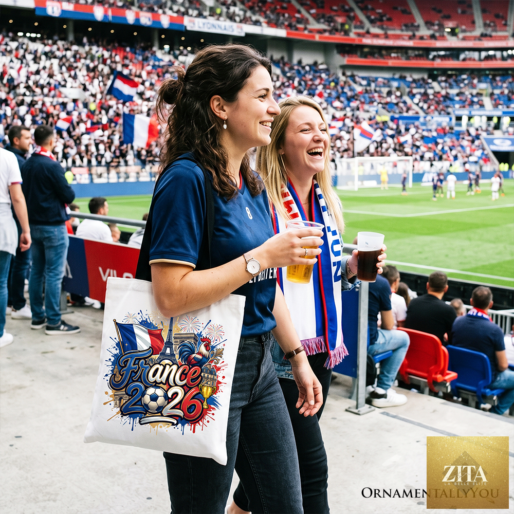 White and black France 2026 Soccer Cup tote bag by Zita La Belle Elite, featuring global championship and football fan design.