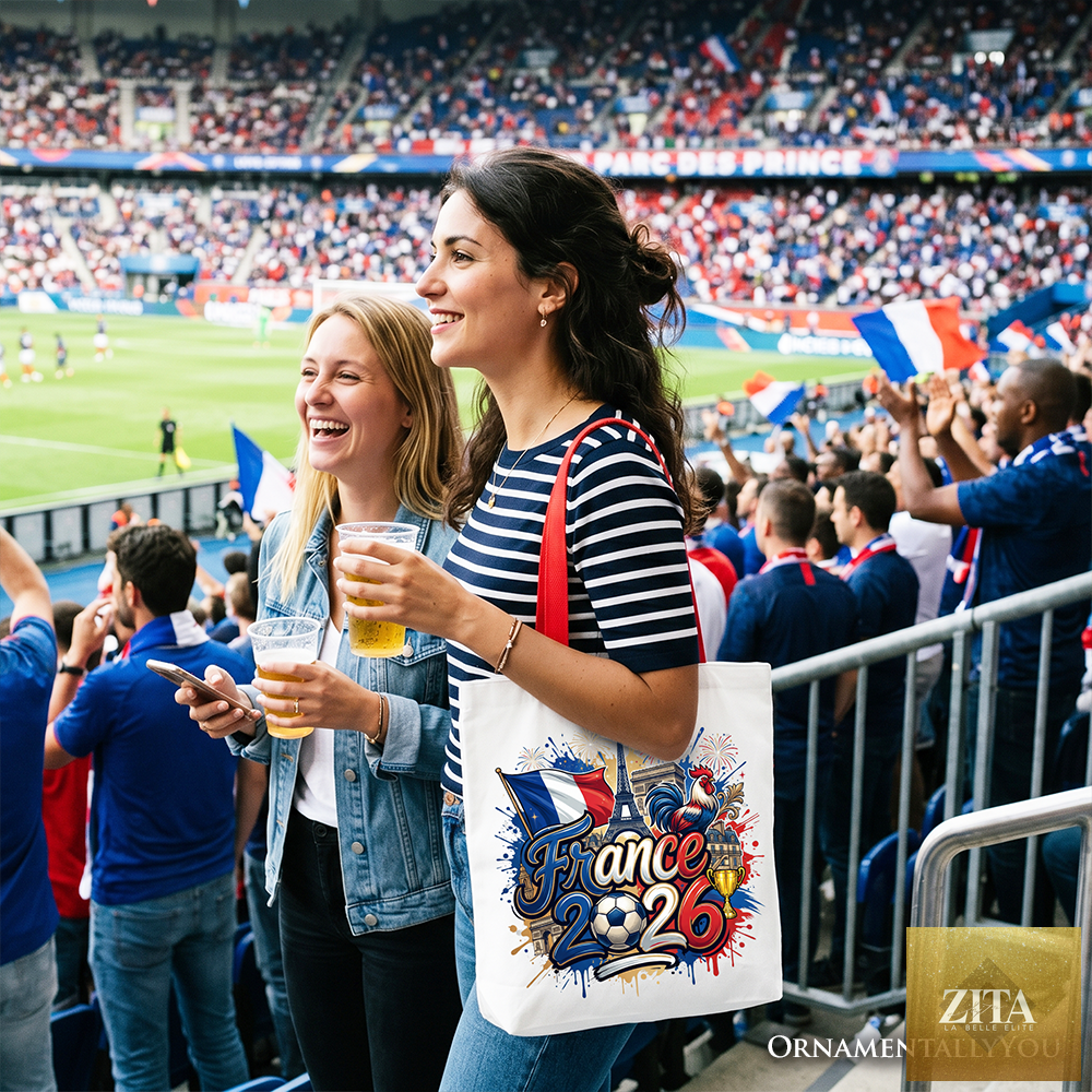 White France 2026 Soccer Cup tote bag by Zita La Belle Elite with red design, ideal for fans and football gift shoppers.