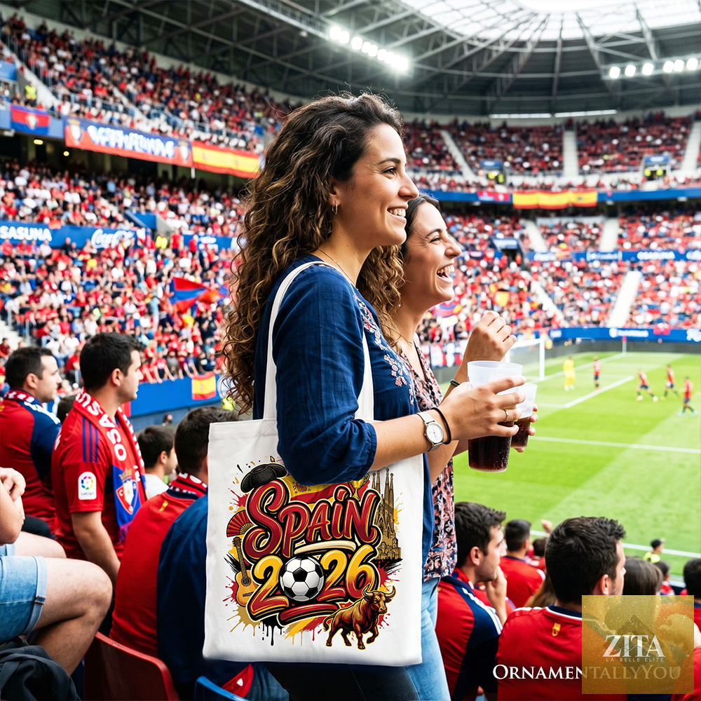 White Spain 2026 Soccer Cup tote bag by OrnamentallyYou featuring global championship graphics and fan football design.