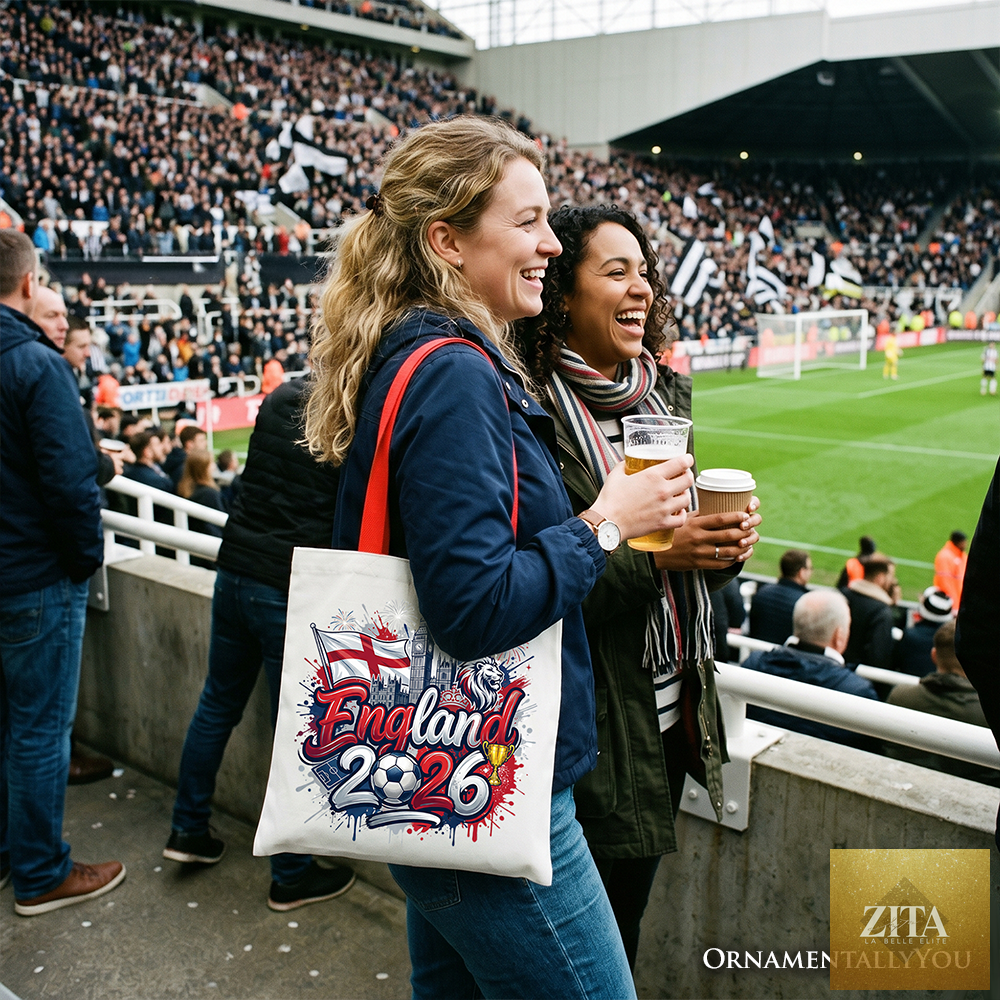 White England 2026 Soccer Cup tote bag by Zita La Belle Elite featuring football-themed design, ideal for fans and gift shoppers.