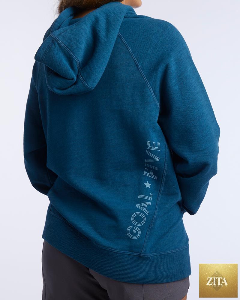 Dark teal women's relaxed fit hoodie by Goal Five, casual lifestyle apparel with a comfortable, laid-back style.