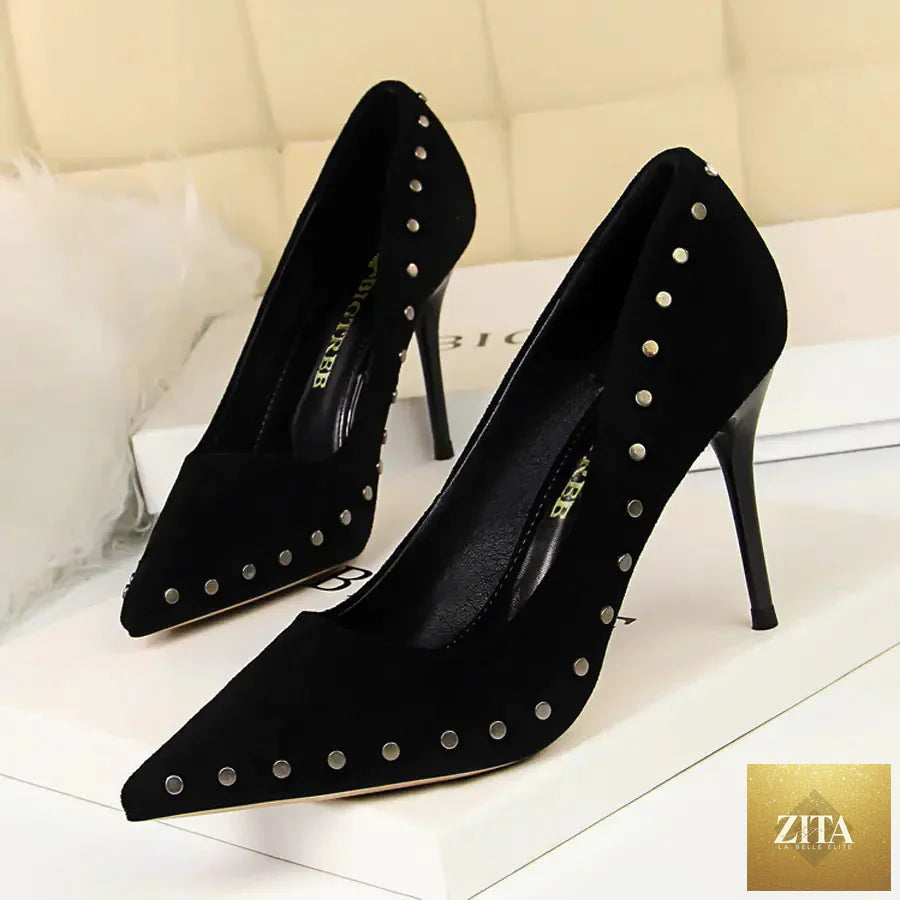 Vintage women's high heels with pointed toes and stud accents, stylish women shoes from Trendy Attic Store01