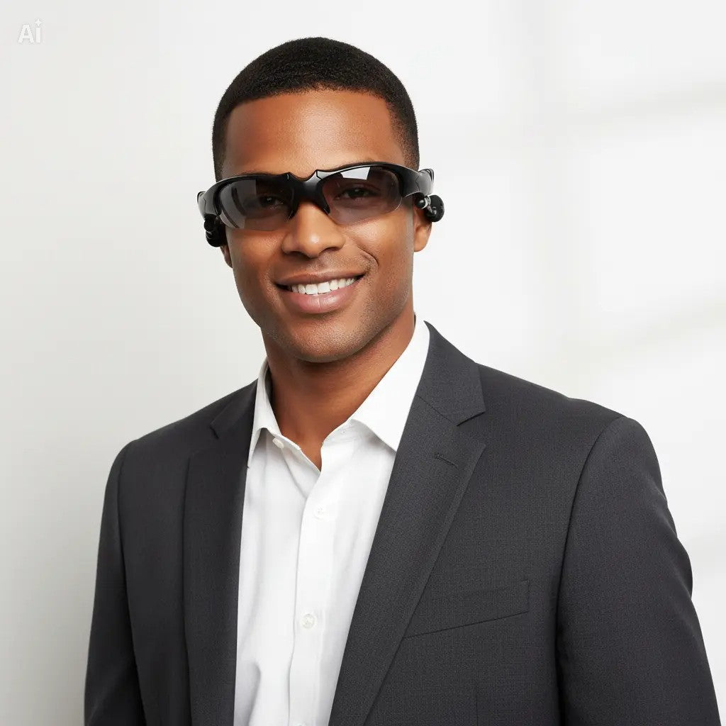 HeyCyan Onyx Black AI Smart Glasses with transparent lenses, Bluetooth design, ideal for video recording, translation, and object recognition.