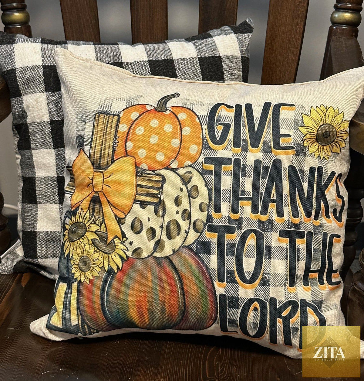 America The Beautiful pillow cover featuring "Give Thanks To The Lord" design, 18x18 inch cotton and Crate decor for Independence Day