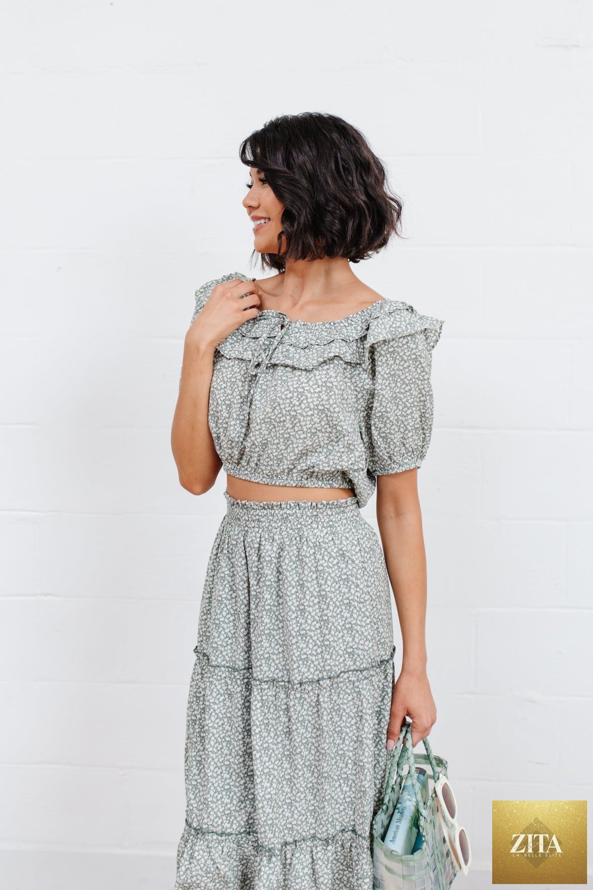 Womens Golden Hour Top in sage green from Thread & Co. Boutique, LLC, featuring soft fabric and a stylish, relaxed fit.