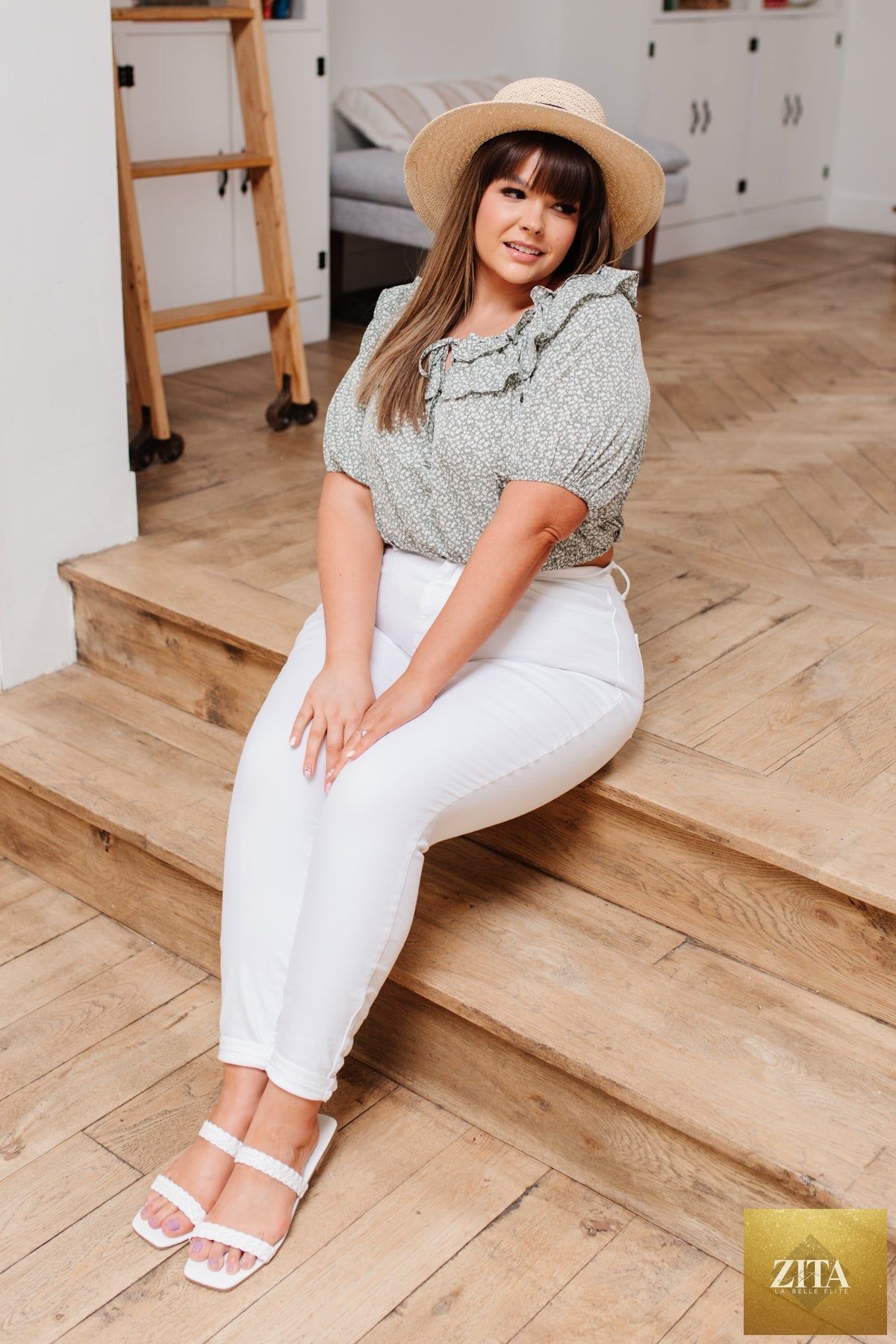 Womens Golden Hour Top in sage green by Thread & Co. Boutique, LLC, featuring a stylish, comfortable design.