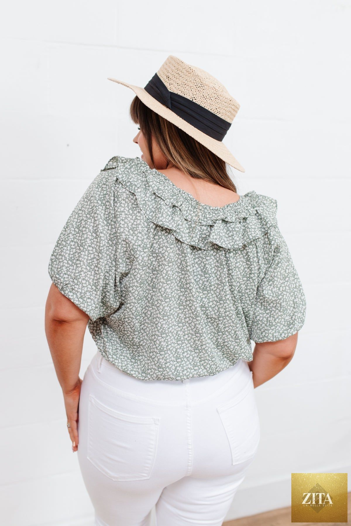 Women's Golden Hour Top in sage color by Thread & Co. Boutique, LLC, featuring a stylish, fitted design with soft fabric.