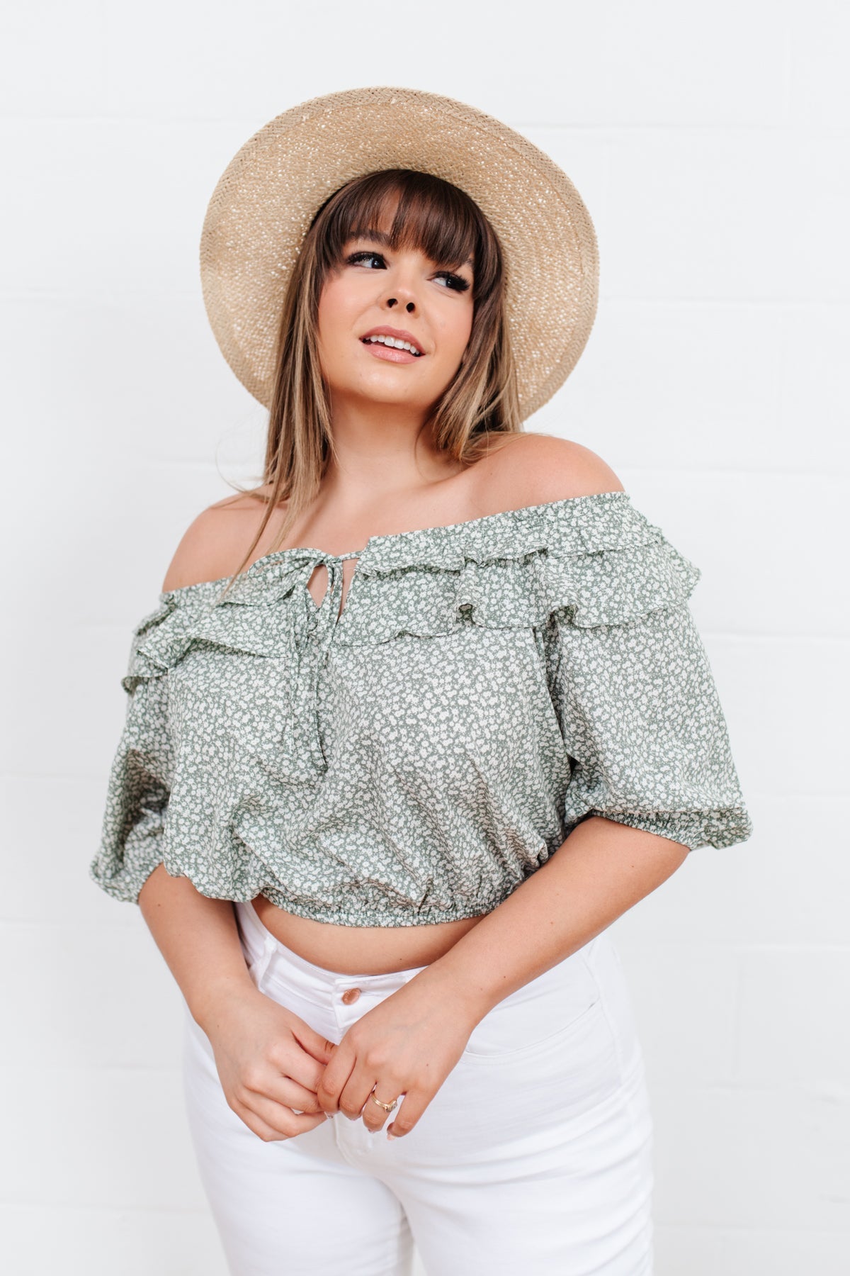 Women's Golden Hour Top in sage green from Thread & Co. Boutique, LLC, featuring a stylish, casual fit and soft fabric.