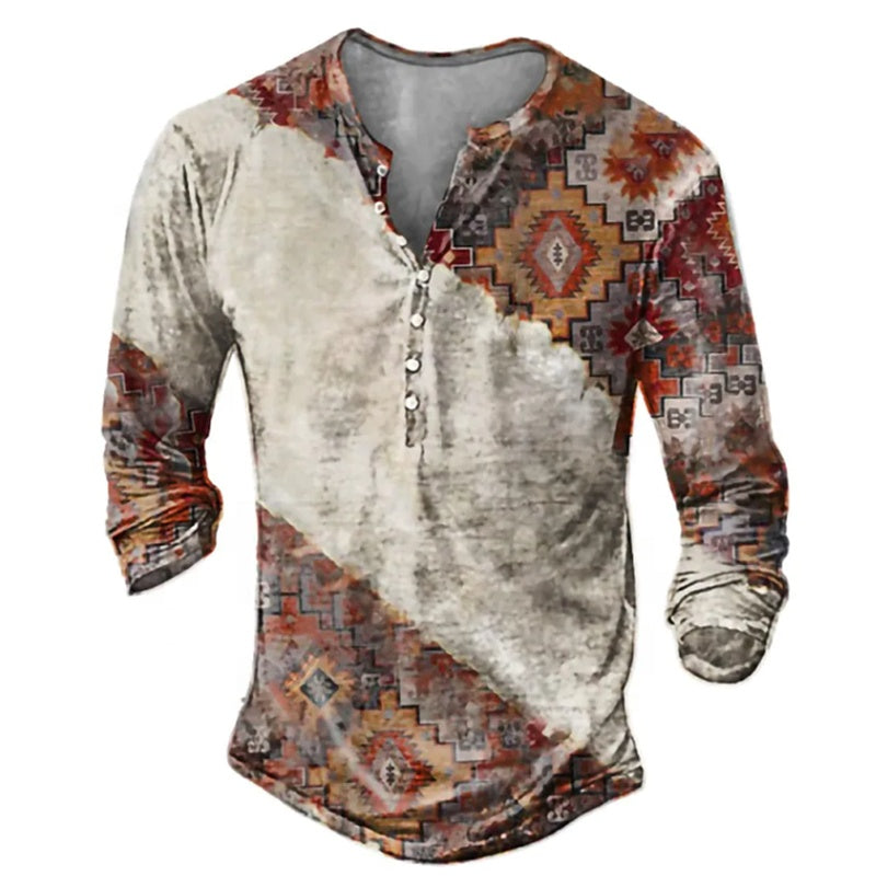 Skull Henley Print Long Sleeve Tshirts Men's