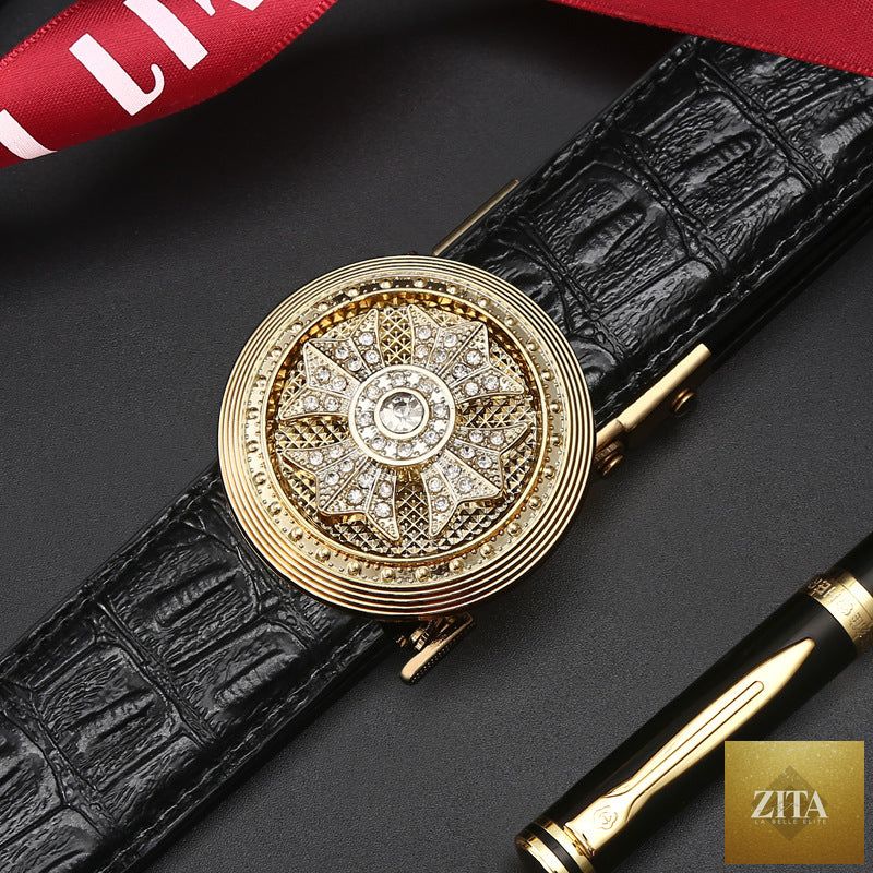 Men's cowhide belt from Zita La Belle Elite featuring brown leather with a metal buckle and classic Western style.