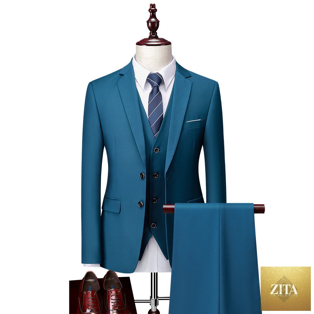 Zita La Belle Elite men's 3-piece suit with jacket, matching pants, and vest in classic formal business style.
