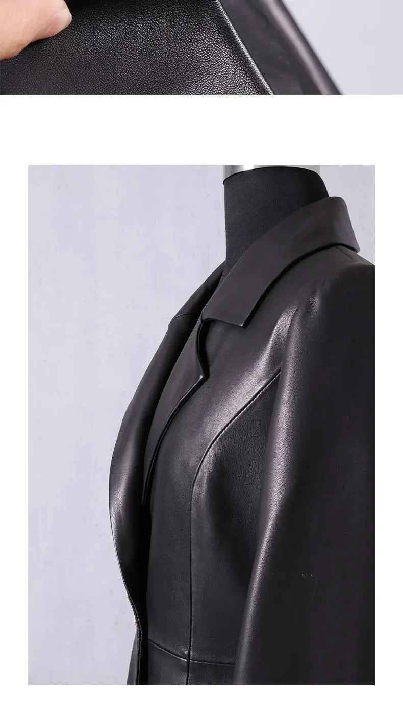 Lautaro Autumn Long Skirted Red Black Faux Leather Trench Coat for Women Double Breasted Elegant Luxury Fashion 4xl 5xl 6xl 7xl ZITA LA BELLE ÉLITE